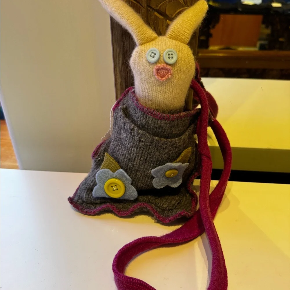 OOAK 100% Cashmere Handmade Gray and Pink Wool Bag and Bunny